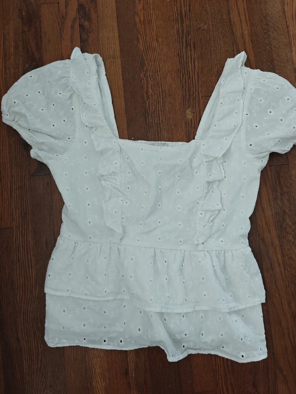 SO White Eyelet Ruffle Peplum Blouse